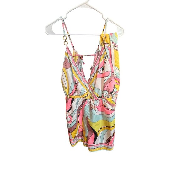 River Island Resort Collection V-Neck Wrap Playsuit Romper Multicolor Abstract - Picture 2 of 9
